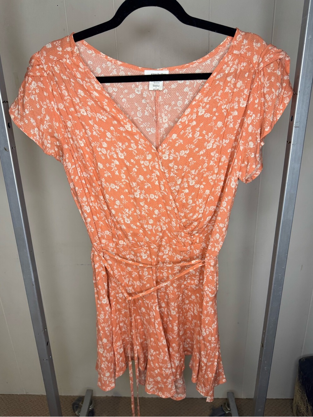 Peach Floral Wrap Mini Dress with Tie-Waist